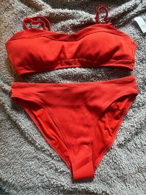 Old Navy Red Ribbed Bandeau Bikini Set
